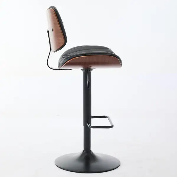 Black Leather Swivel Bar Stools, Mid Century Modern Adjustable Counter Height for Kitchen & Dining Room - 1 Chair - Minihomy