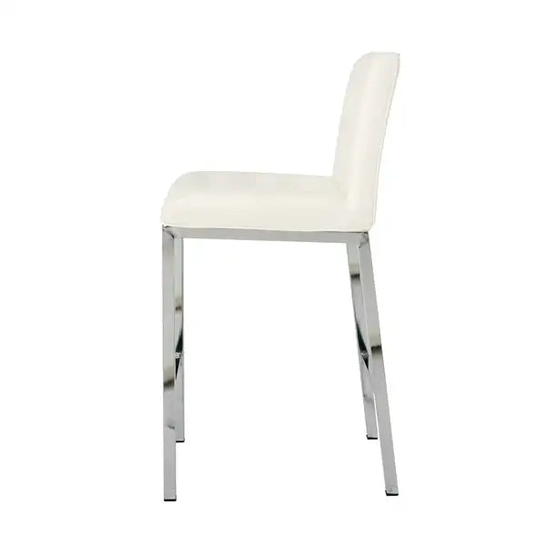 Modern Counter Stools Set of 2 - White PU Leather, Electroplated Legs, Kitchen Bar Chairs - Minihomy