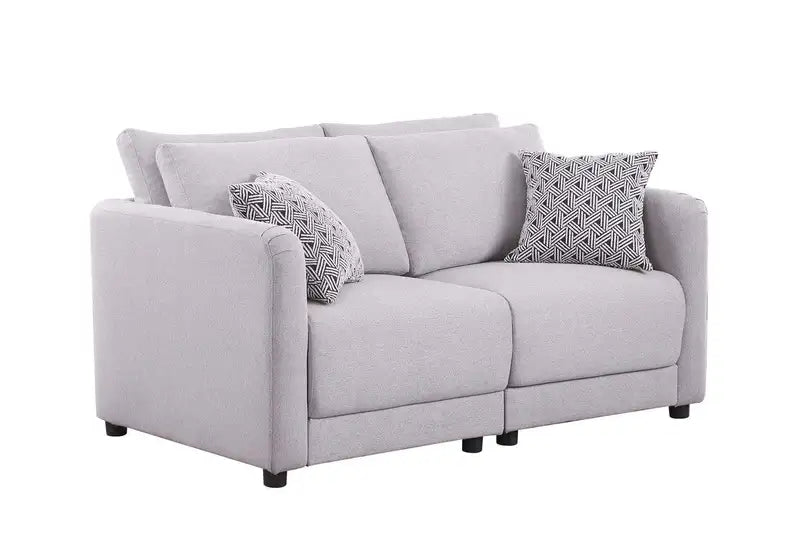 Linen Loveseat, 60", Light Gray, Penelope Sofa with Pillows