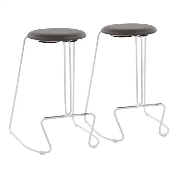 LumiSource Finn White Steel & Grey Faux Leather Counter Stools (Set of 2)