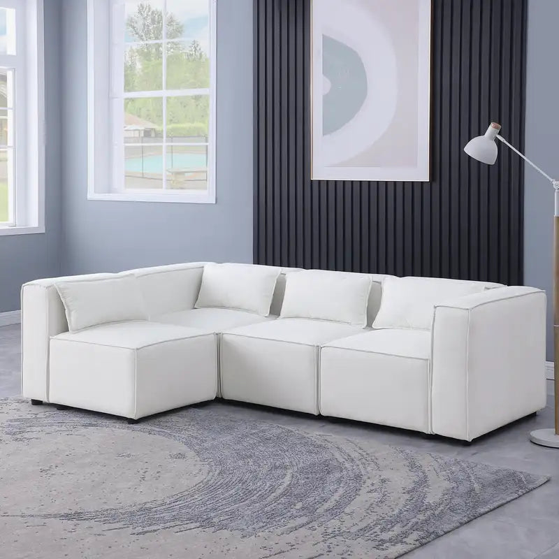 Beige Chenille Modular Sofa: Simple, Soft, Knock-Down Design