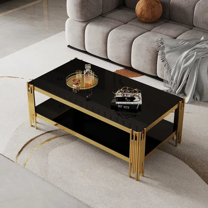 Modern Tempered Glass Coffee Table with Stainless Steel Frame