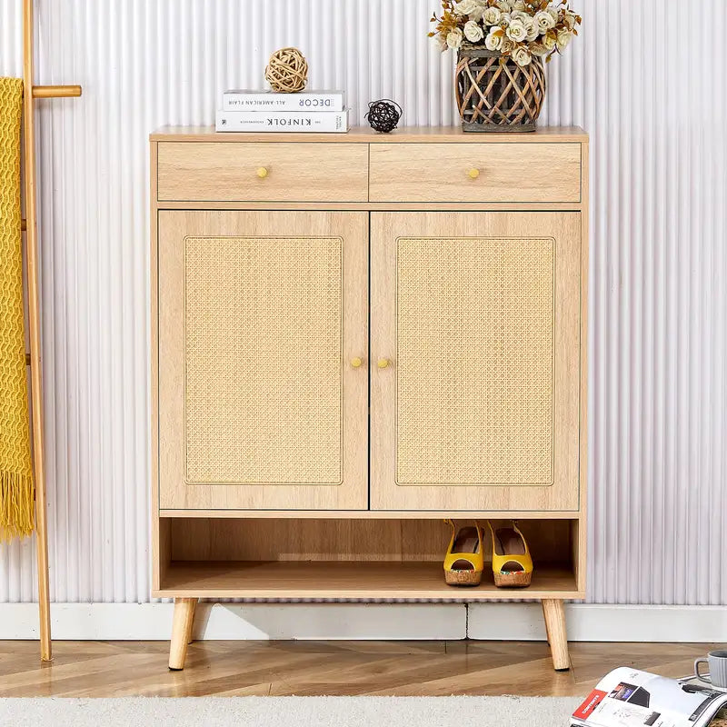 Modern Rattan Shoe Cabinet & Storage: Minimalist Bedroom/Hallway Organizer