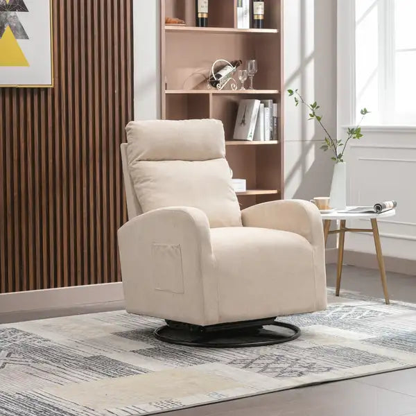 Beige Upholstered Swivel Glider Rocking Chair - Modern Nursery Chair