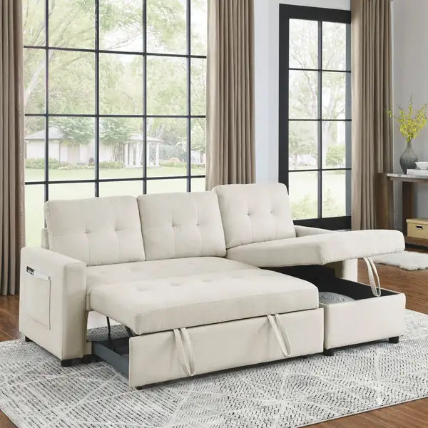 Sleeper Sofa Bed with Storage: Reversible Sectional Couch for Small Spaces