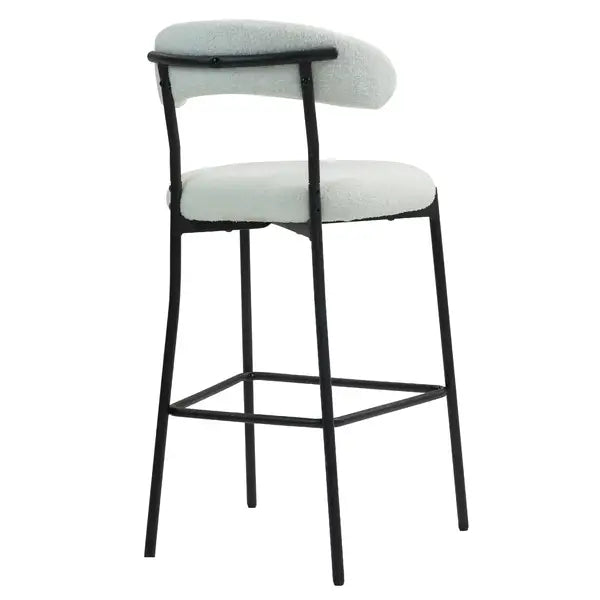 26" Counter Height Bar Stools with Teddy Fabric Cover - Black Base & Footrest (Snow) - Minihomy