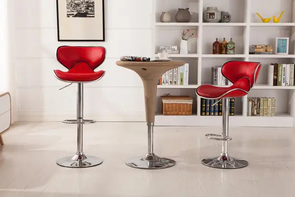 Masaccio Adjustable Swivel Bar Stools with Chrome Base, Set of 2 - Red - Minihomy