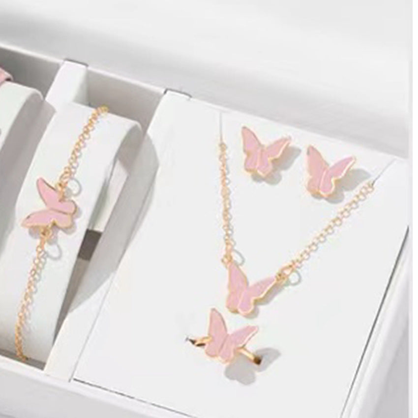 Butterfly Jewelry Set for Women - 5 Piece Necklace, Earrings, Ring, Bracelet