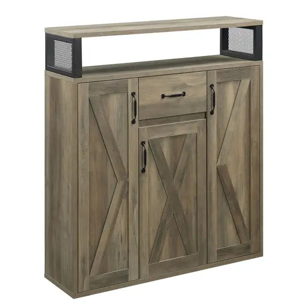 Rustic 3-Door Oak Server Cabinet - Farmhouse Storage