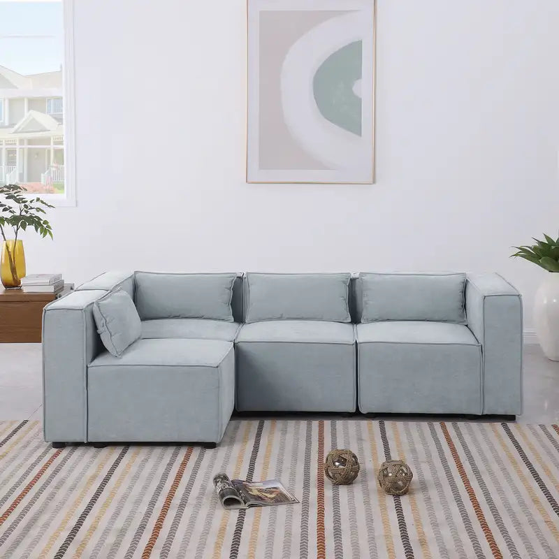 Modular Grayish Blue Chenille Sofa - Simple, Soft, & Knock Down