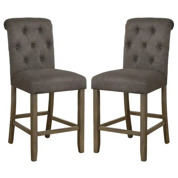 Gray Counter Height Stools with Button Tufted Rolled Back (Set of 2) - Minihomy