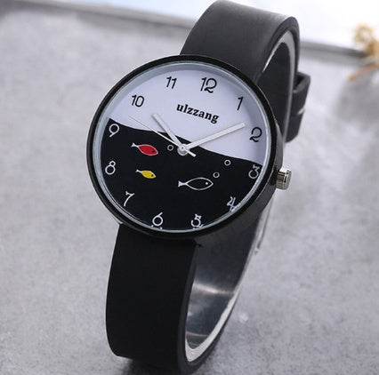 Children Watch For Girls Color Silicone Strap Fashion Quartz Wristwatch Fish Dial Cartoon Kids Clock