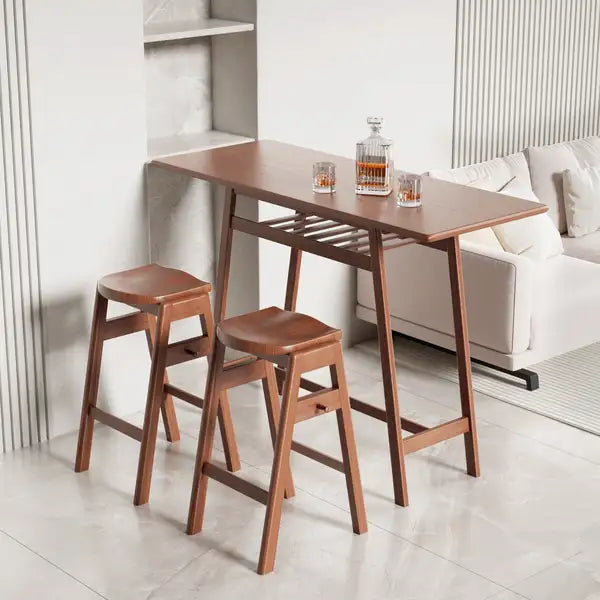 Retro Pub Dining Set with Stackable Bar Stools & Shelf for Small Spaces