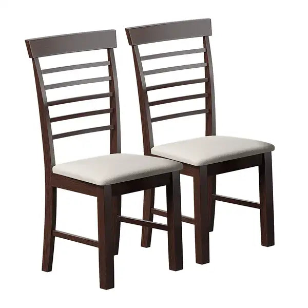 Retro Dining Chairs Set of 2, Rustic Rubberwood Upholstered with High Backrest Cushion for Small Space Kitchen, Cream & Dark Cappuccino