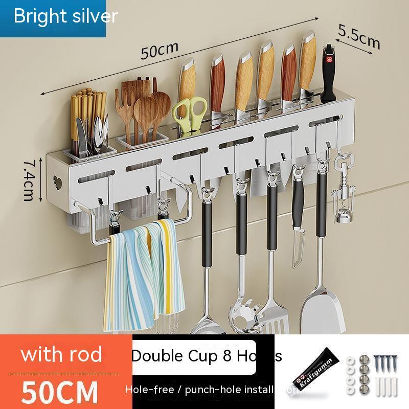 Kitchen Stainless Steel Knife Holder Punch-free Chopstick Canister Storage Hook Rack - Minihomy