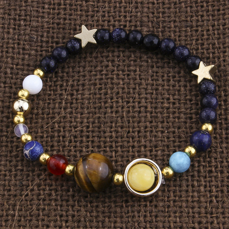Universe Galaxy Eight Planets Solar System Guardian Star Natural Stone Beads Bracelet