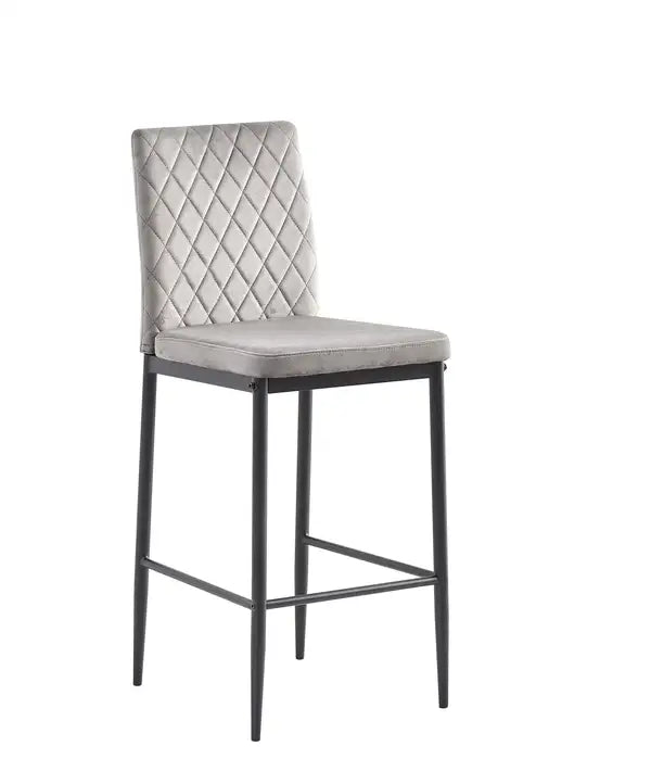 Modern Velvet Bar Stools with Metal Legs, Light Gray, 2-Piece Set - Minihomy