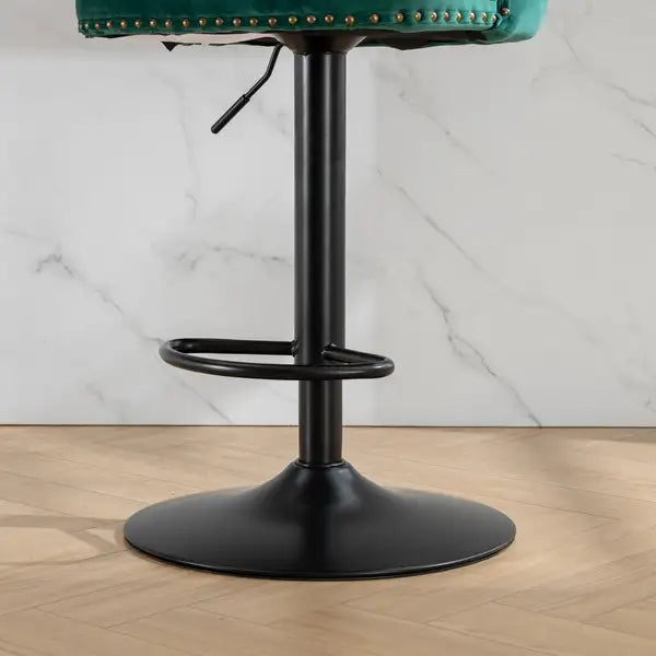 Green Velvet Bar Stools with Backs - Adjustable Height, Tufted, Set of 2 for Kitchen Island & Pub - SW1812GN - Minihomy