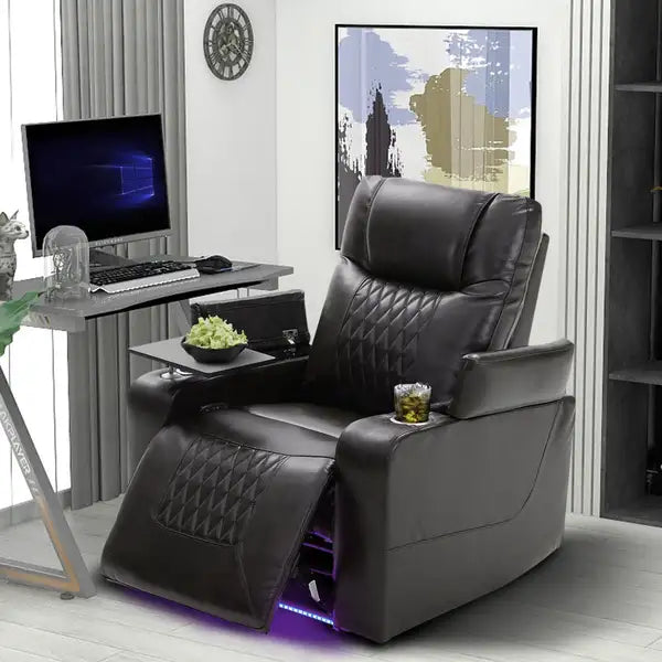 Power Recliner with USB, Storage, Cup Holders & Swivel Tray - Black