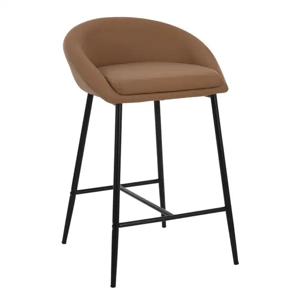 LumiSource Matisse Counter Stools (Set of 2) - Camel Faux Leather & Black Metal Frame