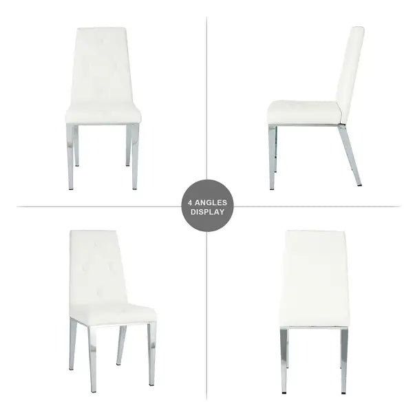 Modern Dining Chairs Set of 2, White PU Leather, Electroplated Legs, Home Bedroom Stool - Minihomy