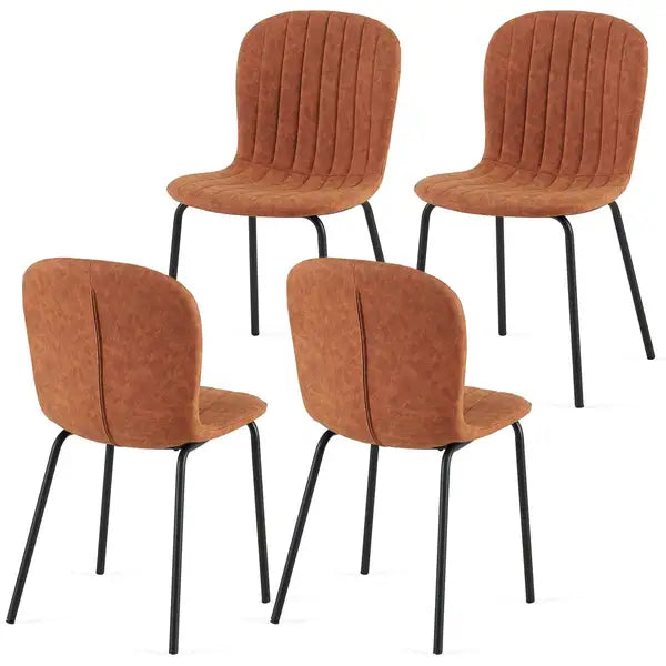 Mid-Century Modern Faux Leather Dining Chairs Set of 4 - Brown PU Leather