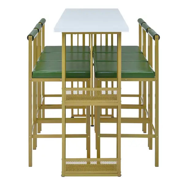 7-Piece Counter Height Dining Set with Upholstered Stools - White & Green - TREXM - Minihomy