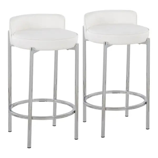 LumiSource Chloe Counter Stools - Set of 2, Chrome & White Faux Leather