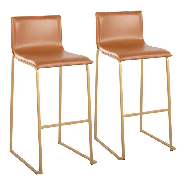 LumiSource Mara Gold Barstools - Set of 2, Camel Faux Leather