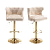 Beige Velvet Bar Stools with Back & Footrest - 2-Piece Set - Counter Height - Minihomy