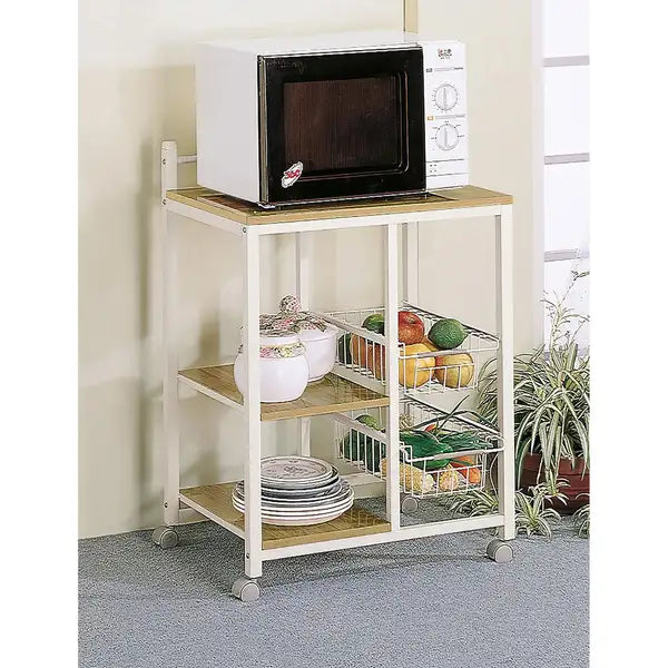 Rustic Brown & White Kitchen Island Storage Cart