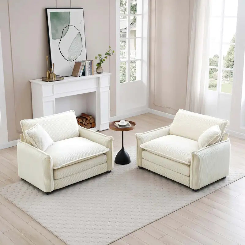 Beige Corduroy Sofa Set - Deep Seating, Luxurious Living Room & Office