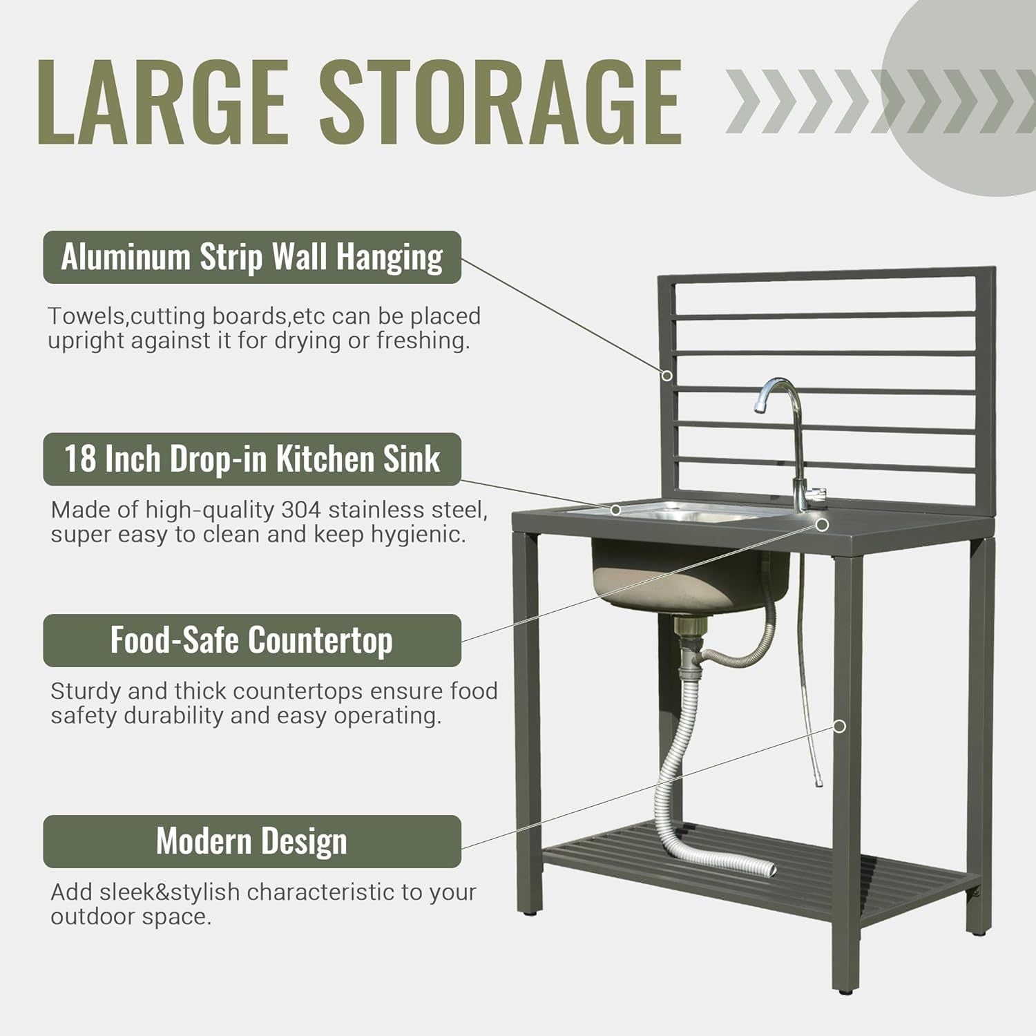 Outdoor Kitchen Island with Sink, Storage & Cover - Aluminum & Stainless Steel