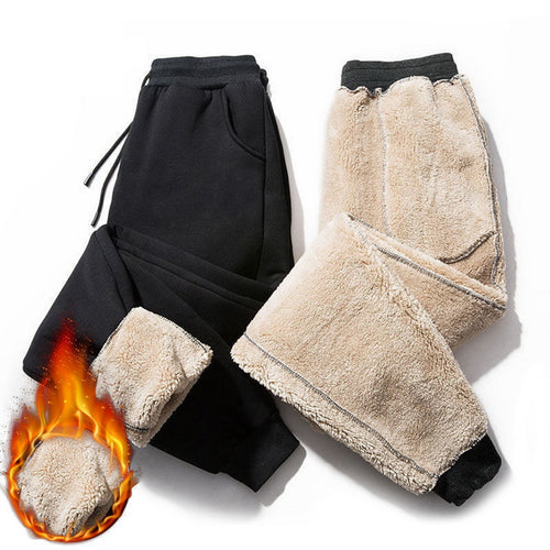Autumn Winter Pants Men Women Trousers Warm Fleece Drawstring Pants