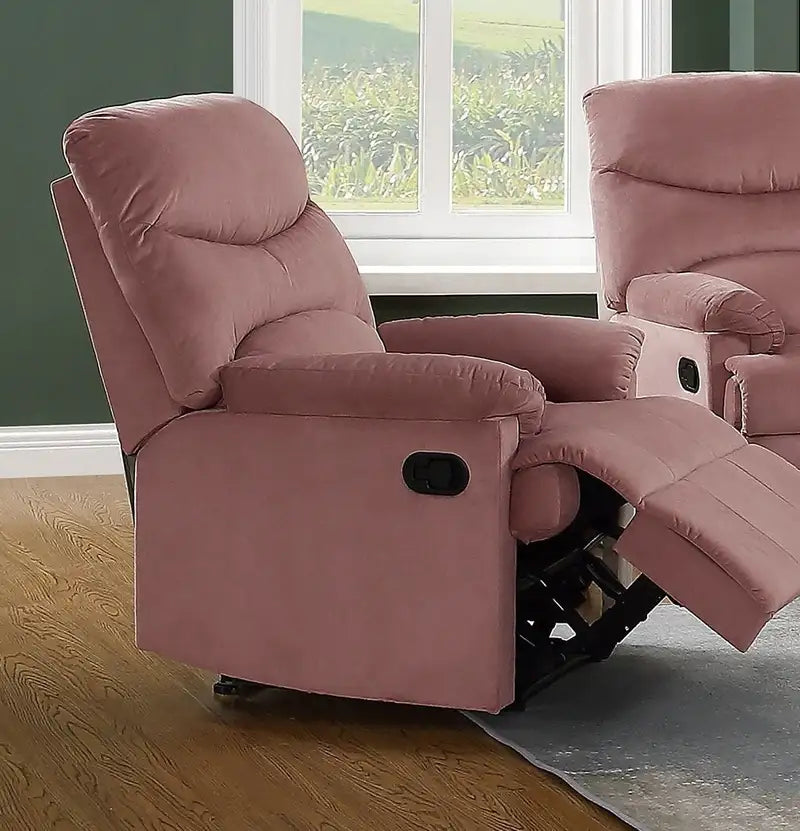 Velvet Blush Pink Recliner Chair: Plush Manual Motion Living Room Couch