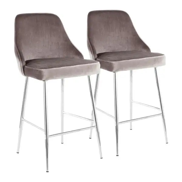 LumiSource Marcel Counter Stools - Chrome & Silver Velvet (Set of 2)