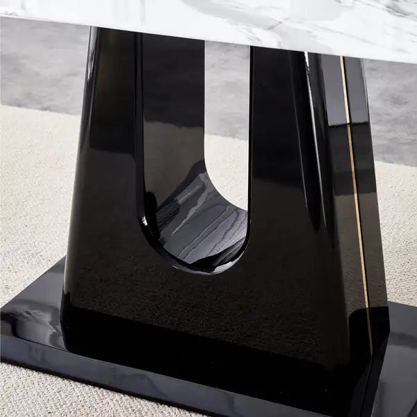 Modern Dining Table & Chair Set | Imitation Marble Top, U-Shaped Legs - Minihomy