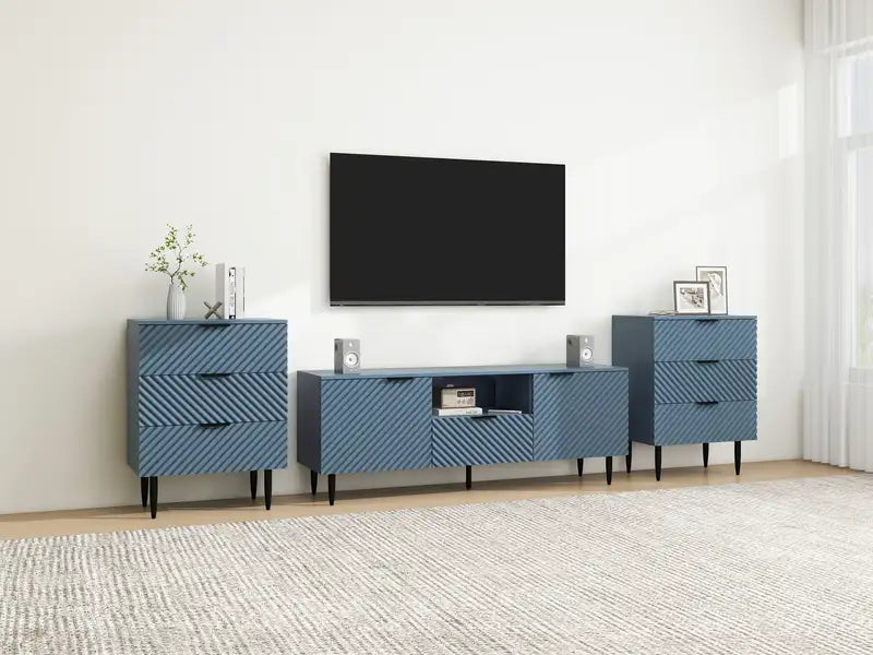 Modern TV Stand with Solid Wood Legs - Living Room & Bedroom Console Table