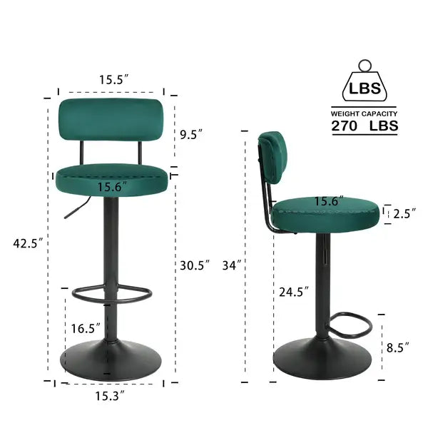 Modern Bar Stools Set of 2: Adjustable Swivel Counter Height Chairs - Minihomy