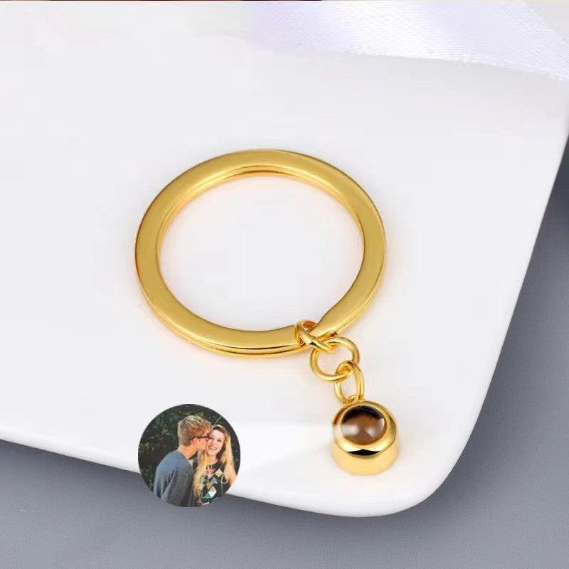 Personalized Photo Projection Key Chain Simple Custom Picture Small Circle Keyring For Women Men Memory Birthday Christmas Gift