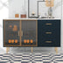 Modern Sideboard Buffet Cabinet with Marble Top & Amber Glass Doors (Navy Blue) - Gold Legs & Handles - Minihomy