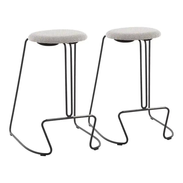 LumiSource Finn Counter Stools - Set of 2, Black Steel & Light Grey Fabric