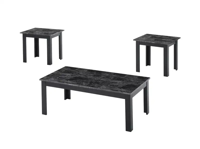 Black Faux Marble Top Coffee Table Set - 3pc Rectangular & Square End Tables