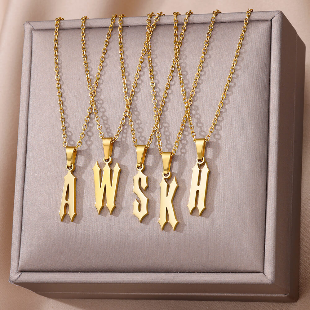 18K Gold Plating Stainless Steel Ancient English Letter Pendant Necklace - Minihomy