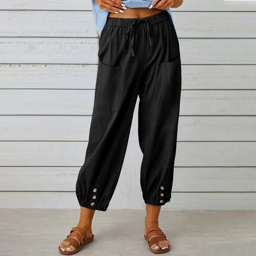 Women Drawstring Tie Pants Spring Summer Cotton And Linen Trousers