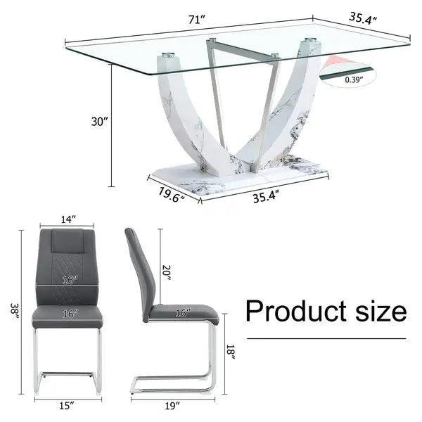 Modern Glass Dining Table Set for 6-8 People with Comfortable Chairs - Minihomy