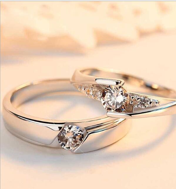 Simulation Diamond Ring Couple Rings A Pair of Live 925 Silver Men and Women