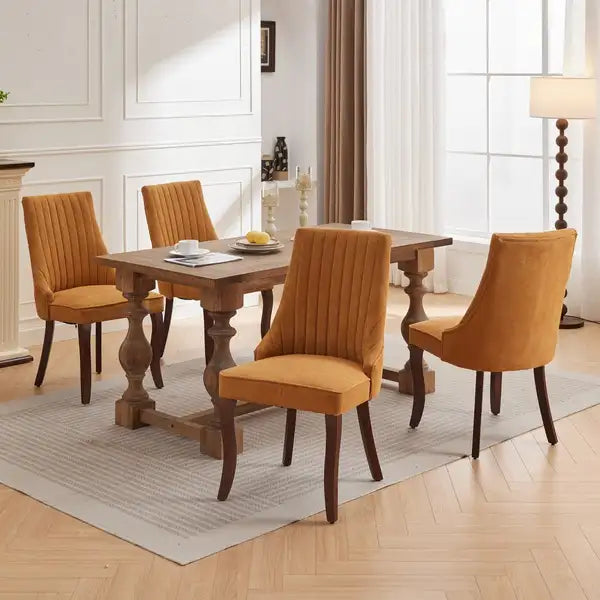 Gold Linen Dining Chairs Set of 2, Upholstered Accent Chairs with Curved Wood Legs - SW1847GL - Minihomy