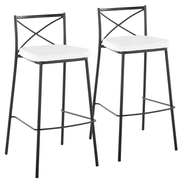 LumiSource Charlotte Barstools - Set of 2, Black Metal & White Faux Leather