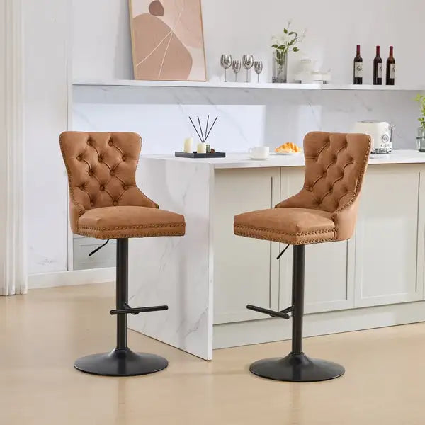 Orange Retro Swivel Barstools with Backs - Adjustable Height, Comfortable Tufted for Home Pub Kitchen (Set of 2)